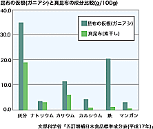 昆布の仮根(ガニアシ)と真昆布の成分比較